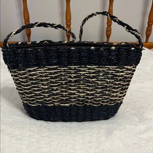 Dark Blue and Tan Woven Women's Bag
